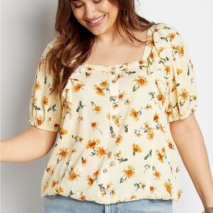 Lane Bryant Yellow Sunflower Plus Size Short Sleeve Top